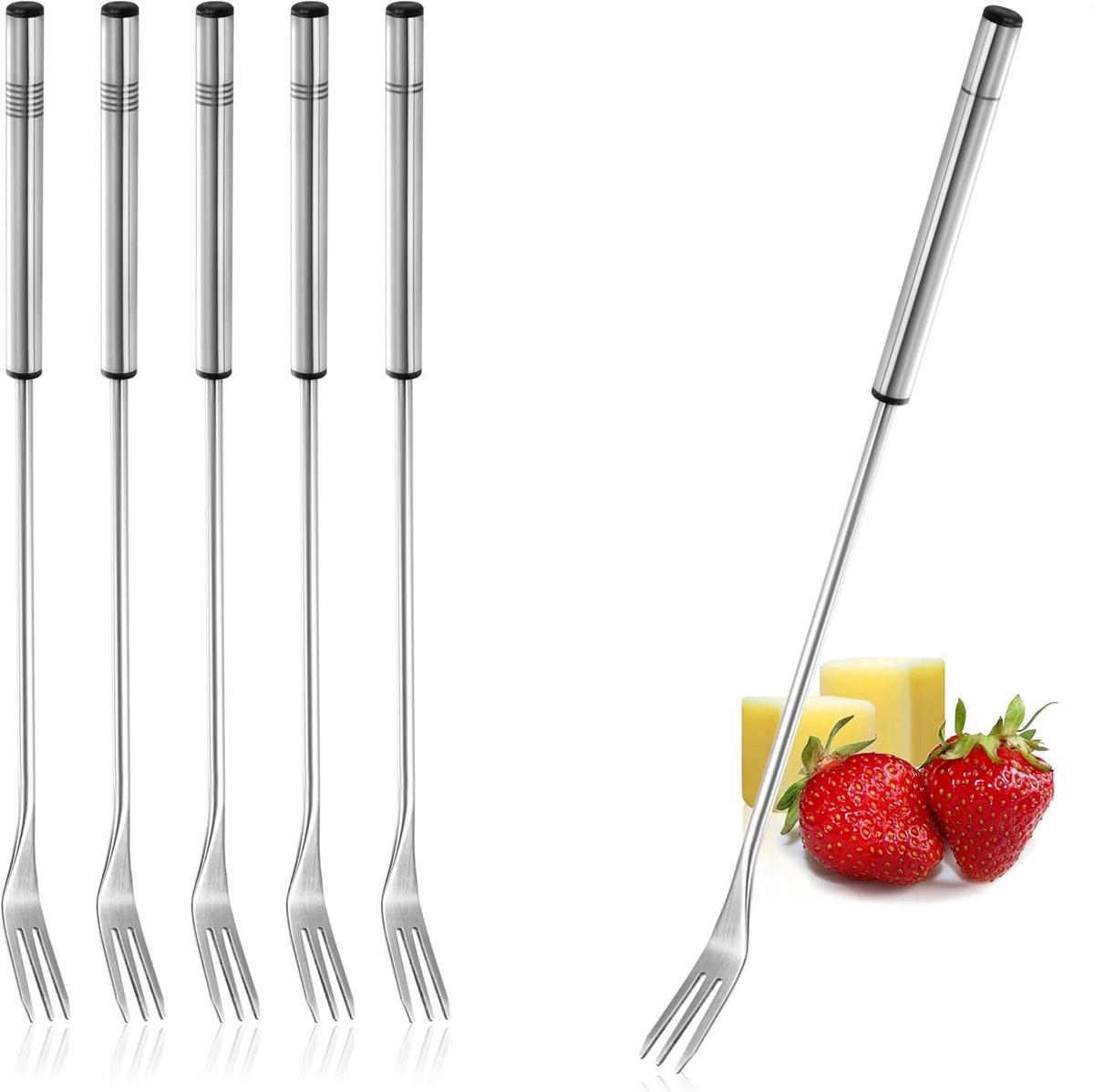 SnelShoppen - 6 x RVS Fondue Vorken - Afwasmachinebestendig Fondue Bestek - Fondue Spiezen met RVS Handvat - Perfect voor Feestjes, Bruiloften, en Mee