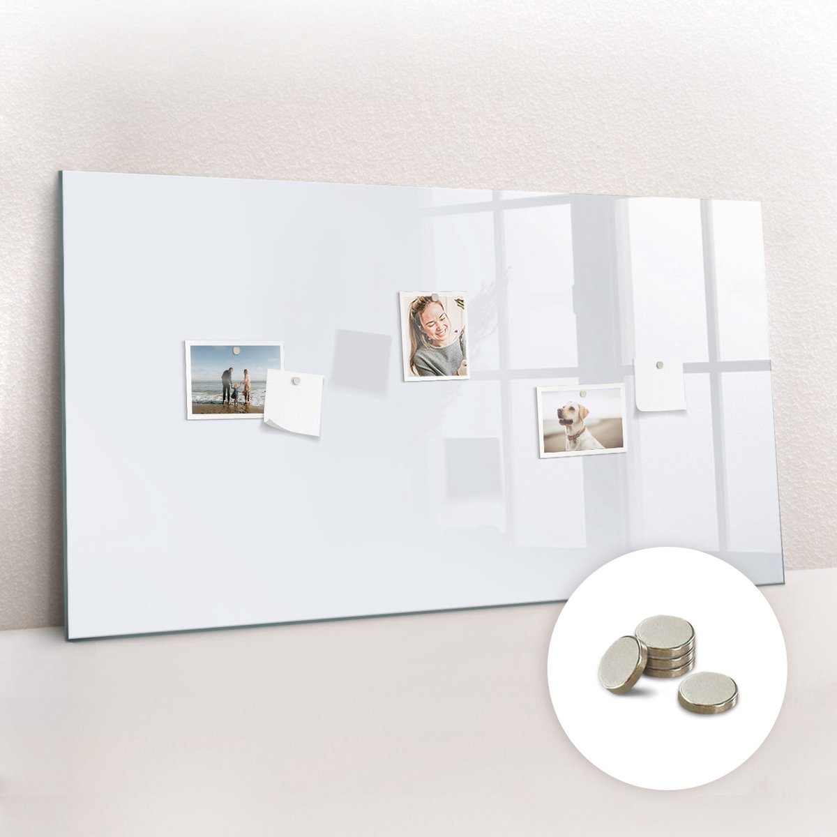 Tulup Glassboard - Kleur: donkerwit Magneetbord - 120 cm x 60 cm - Memo Magneetbord - Scandinavisch Design Bord - Memobord Glas Wit - Gratis 5 Sterke Magneten - Magneetbord Foto - Memobord Magnetisch