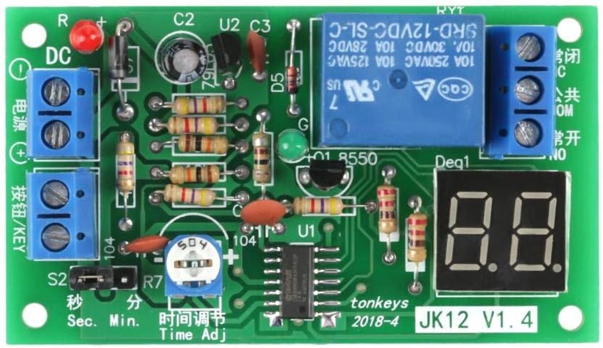 SnelShoppen - DC12V Relais Module Microcontroller Countdown Timer met Digitale LED Display, Aanpasbare 1-99s / 1-99min, Geschikt voor Tuin, Keuken en