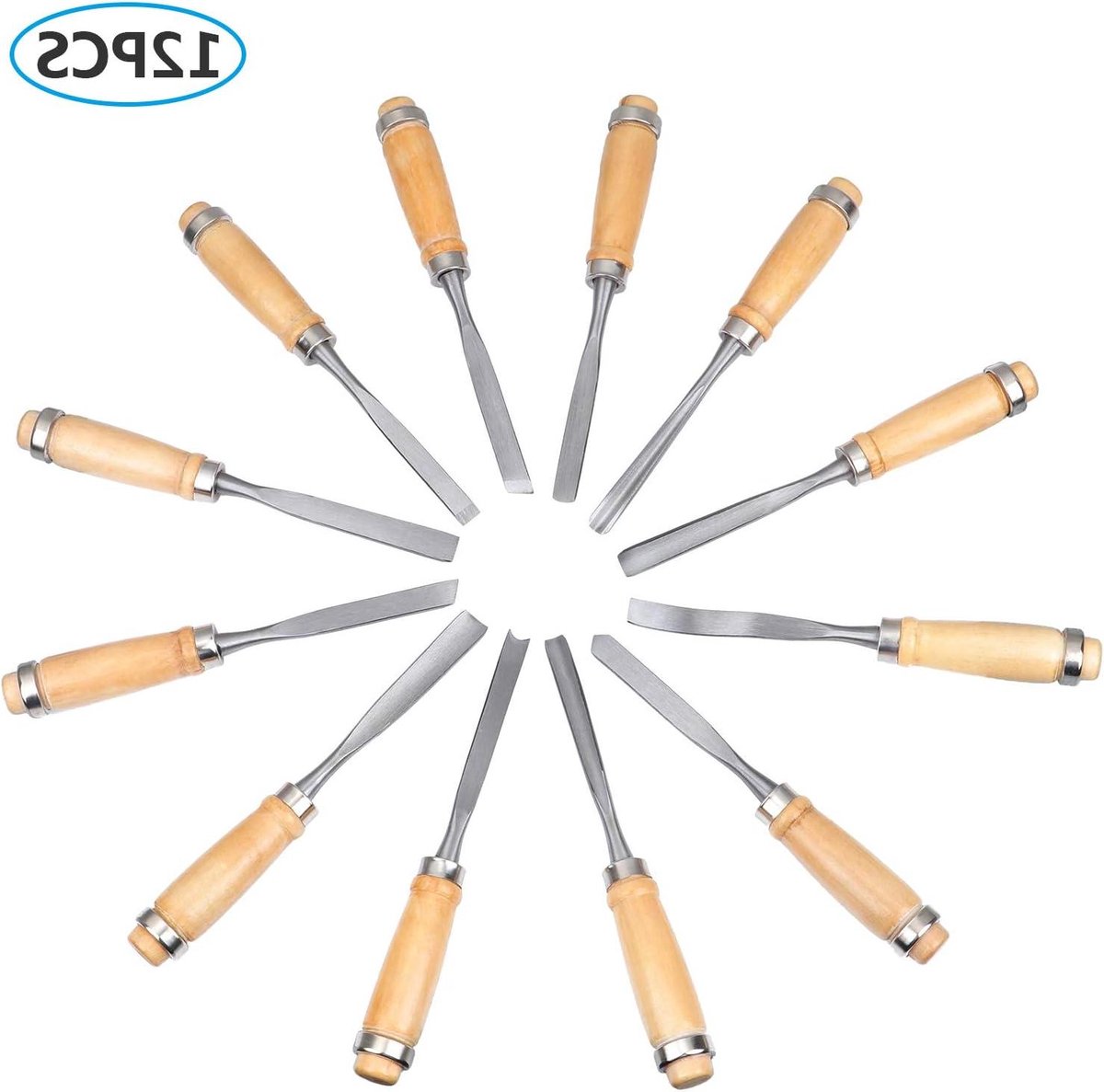 Houtsnijbeitelset - Gereedschap Set - Houtbewerking Ambacht - 12 Delig Inclusief Stenen - 20 cm Lengte - Houtkleur