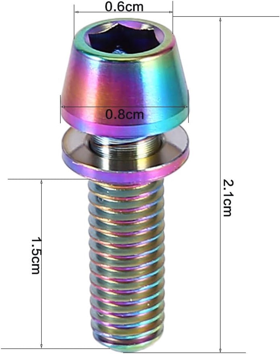 SnelShoppen - 6 Stuks Titanium Fietsschroeven M5x16 voor Fiets Stem, Lichte en Corrosiewerende Schroeven met Ring voor MTB en Wegfiets