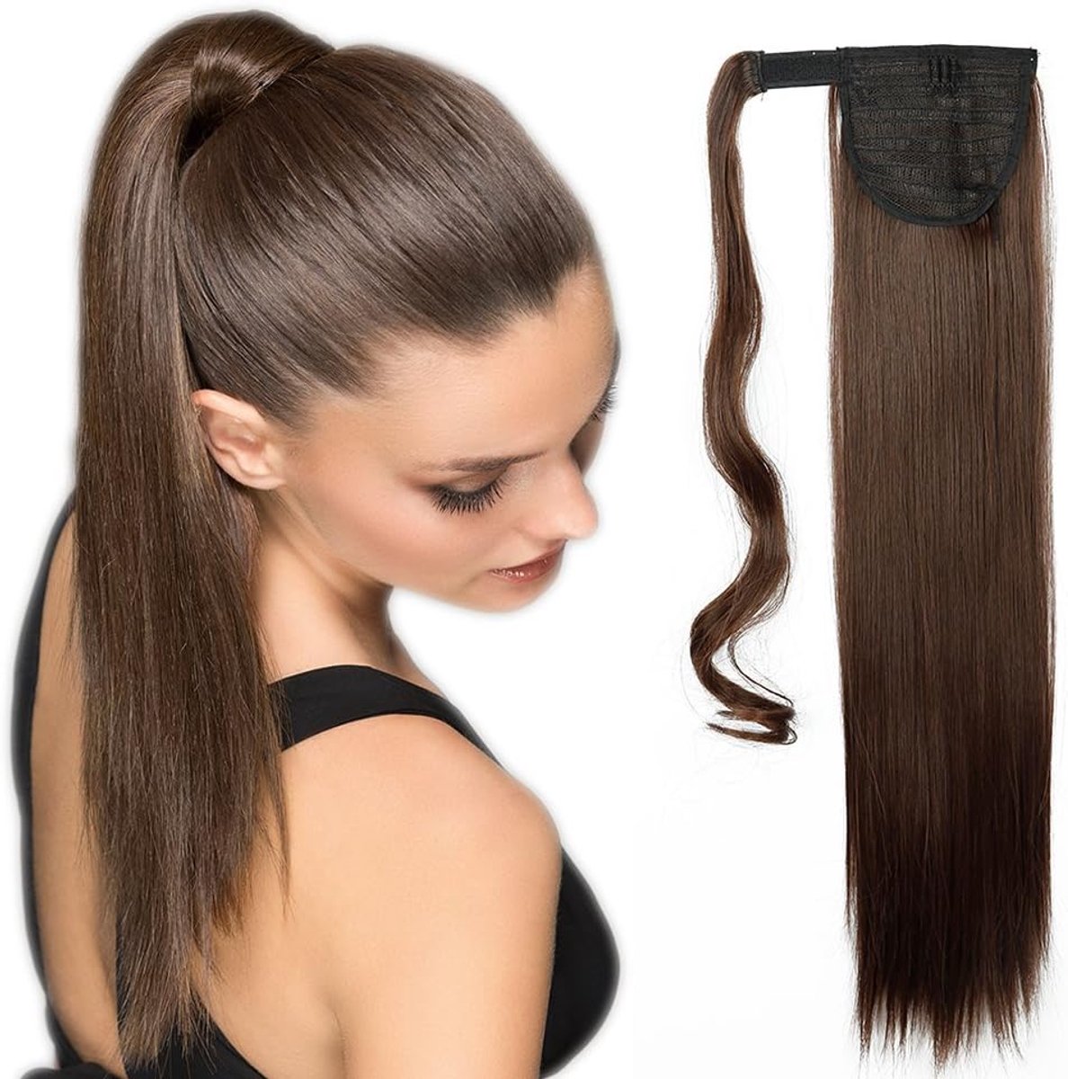 SnelShoppen - Ponytail Clip in Ponytail Extension Haarstuk 58,5 cm 90 g Recht Haar High-Quality Haarverlenging Met Magic Sticker en Clip Bevestigingen
