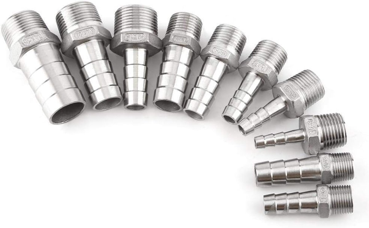 SnelShoppen - 1 x Slangkoppeling voor Slang, Adapter, RVS, Hoogwaardige SS304, 1/8 inch tot 3/4 inch (3/8 x 15 mm) - Tuin, Keuken, Barbecue