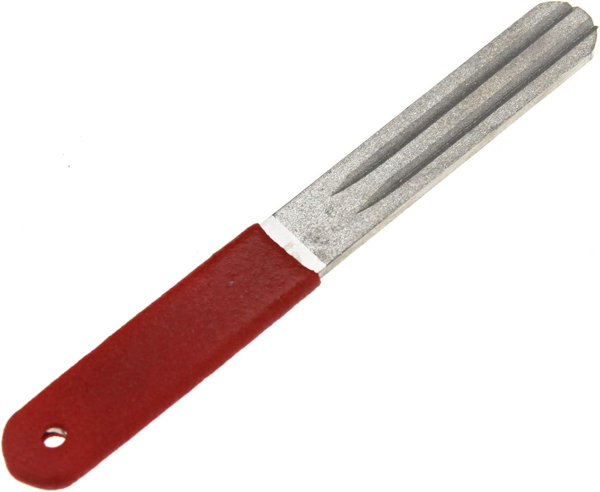 SnelShoppen - Dubbelzijdige Vishaak Slijper met Lanyard - Compacte en Duurzame Haken en Mes Slijper - 10 cm - Rubber Handle - Perfect voor Vissen en B