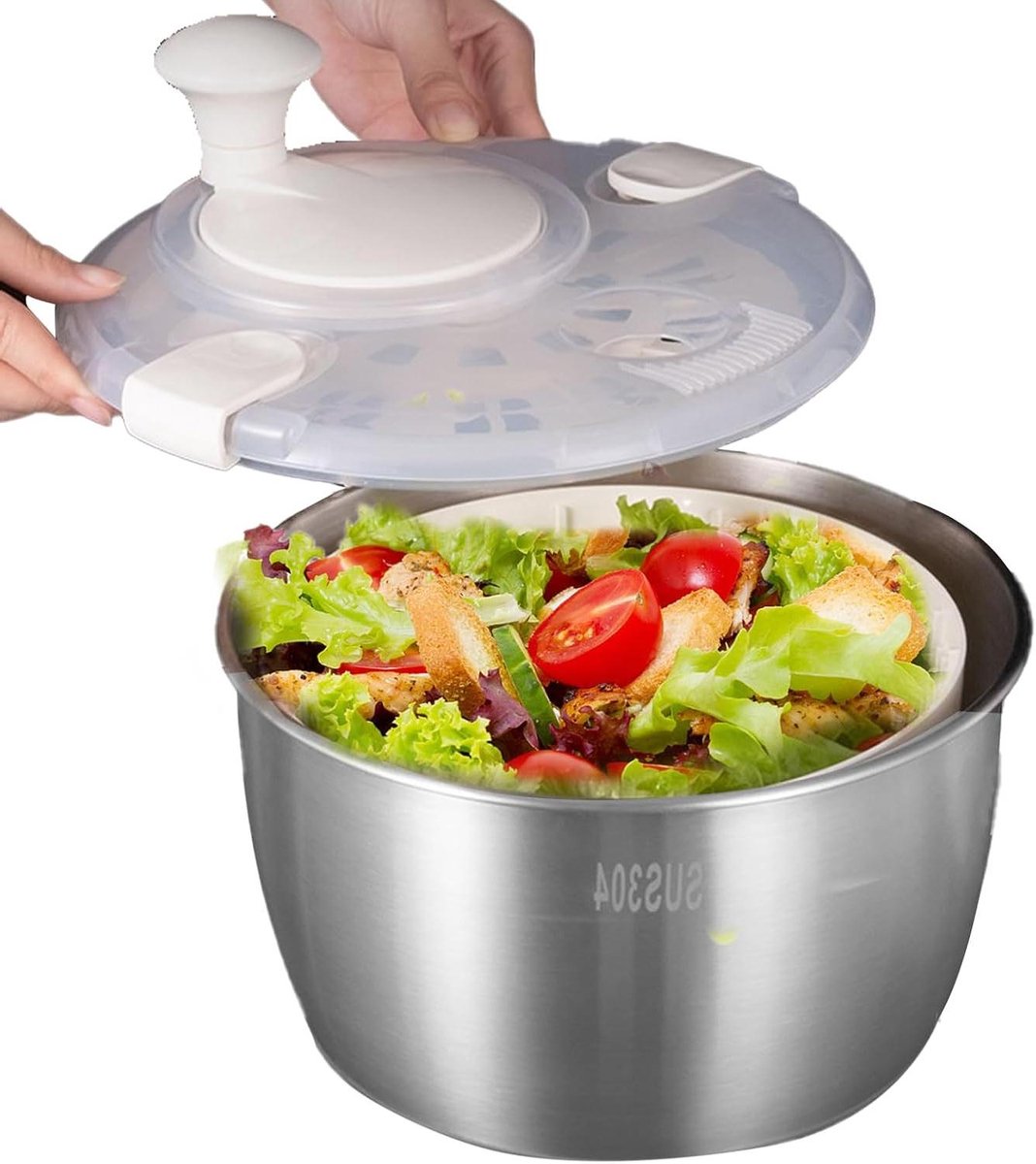 Saladecentrifuge - Groentewasdroger - Snel Salades Maken - Antislip Basis - 5 Liter - Wit