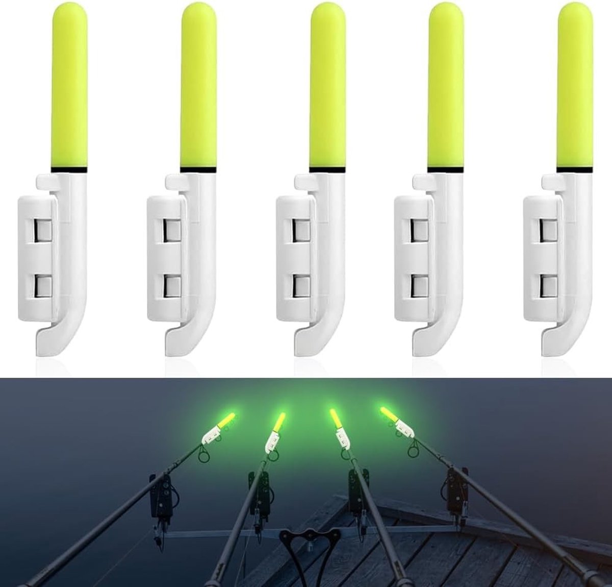 SnelShoppen - Fishing Night Light Set - 5 Stuks LED Vissignalen, Waterdichte Glow Stick met Buckle - Ideaal voor Nachtvissen, Zeevissen, Vissers, Onde
