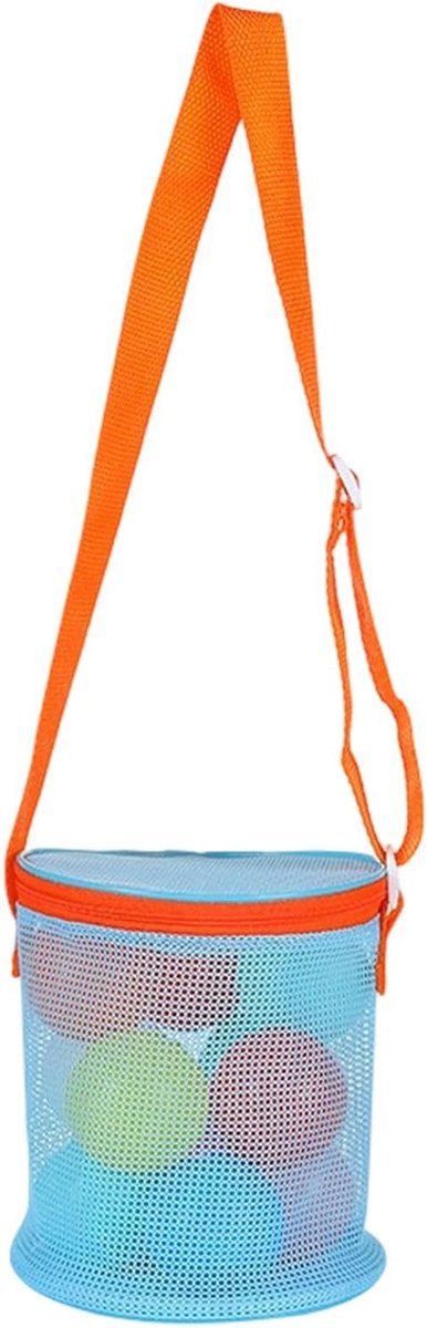 Schelp Tas - Opbergtas Zandspeelgoed - Stranduitje - Verstelbare Schouderband - 18 x 18 x 4 cm - Blauw Oranje