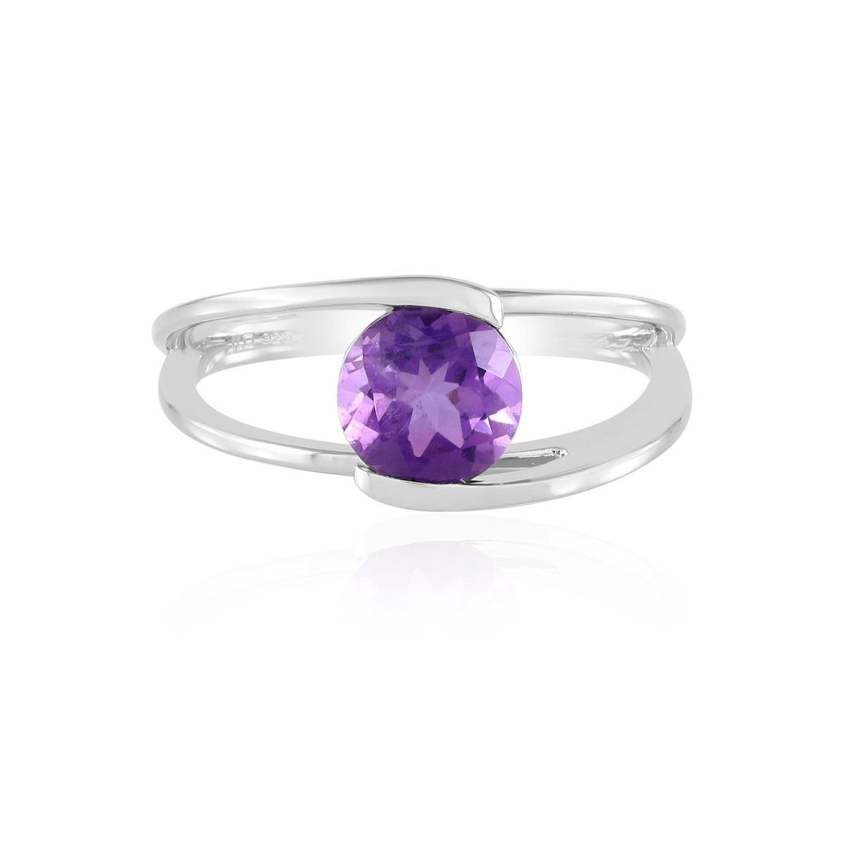 Cavill - 925 Sterling Zilver Ring - 1,098 ct Siberische Amethist - Platina Verguld Bezel - Elegante Paarse Rondzetting - Stijlvolle Avondring