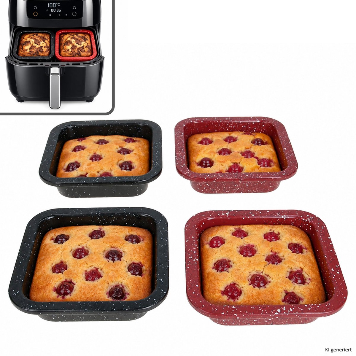 Set van 4 CINA Mini-bakvormpjes, vierkant, Ø 12,3 cm, 2x zwart & 2x rood, van staal – 170492730