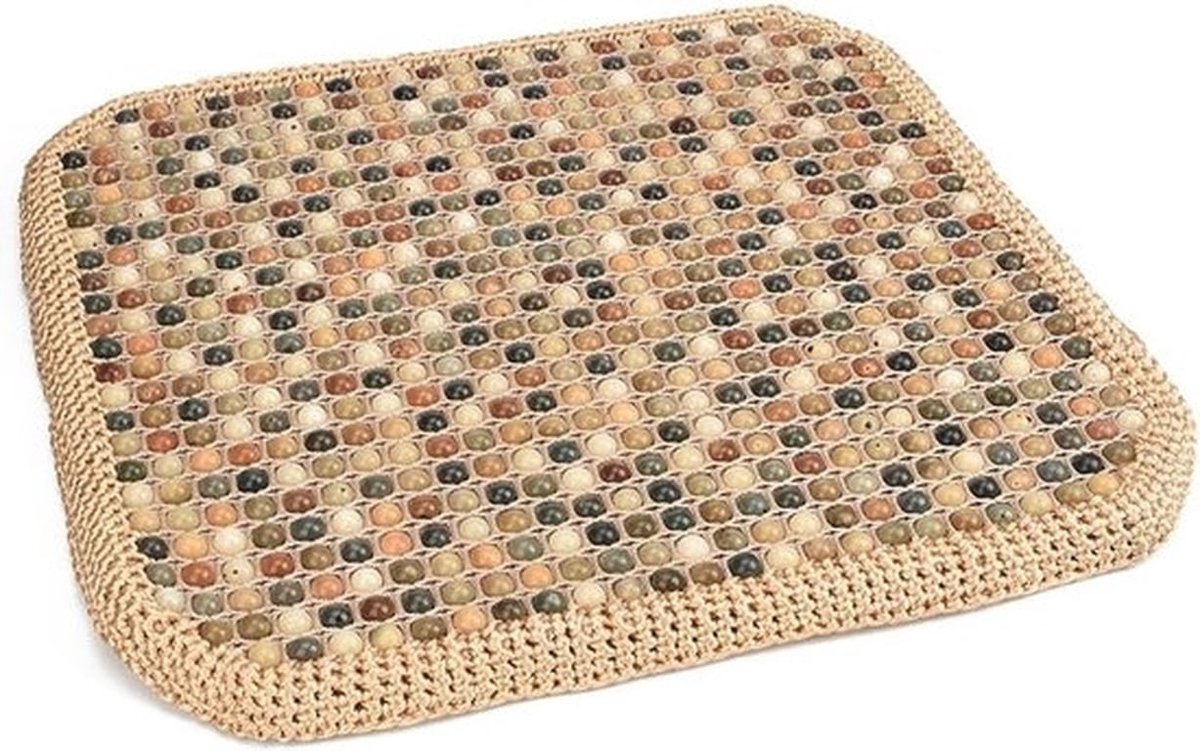 Zitkussen met Massagefunctie 48 x 48 x 3 cm, Ademend en Antislip Kussen voor Auto, Kantoor en Stoel met Houten Kralen en Massageballen (Beige)