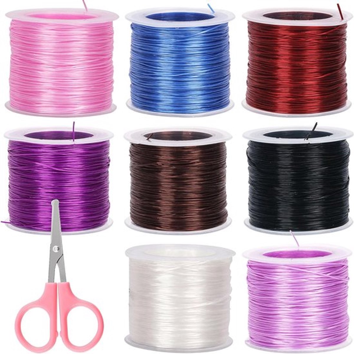 8 Rollen 109 Yards Platte Elastische Koord Set in 8 Kleuren voor Armbanden, Kettingen en Sieraden Maken met Schaar
