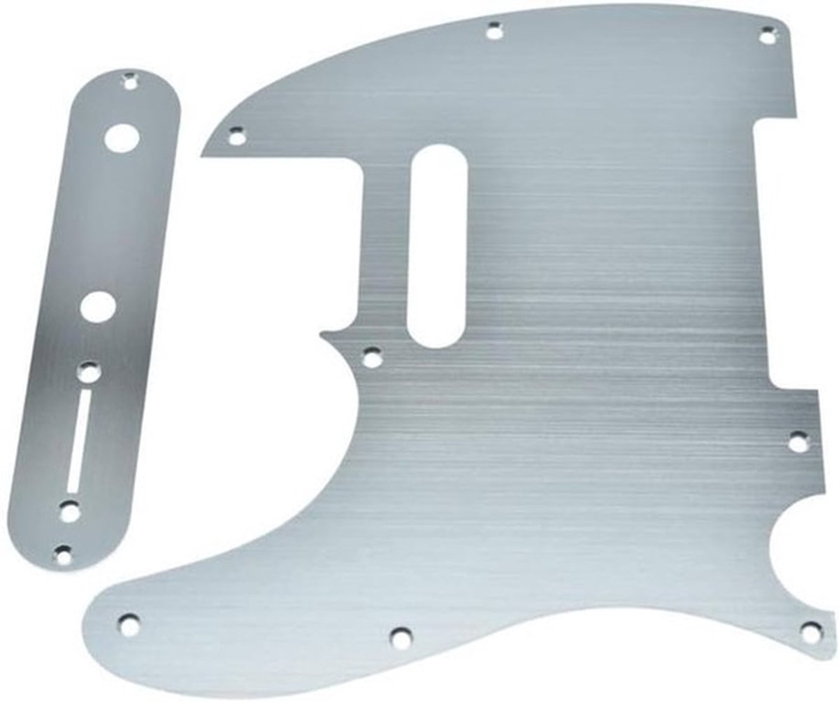 Metalen aluminium geanodiseerd 8-gats Tele-pickguard met controleplaat en schroeven voor Telecaster-gitaren in zilver