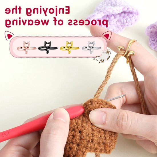 8 Stuks Verstelbare Haakringen voor Haken - DIY Kattenoren, Breien en Haakaccessoires voor Vrouwen en Meisjes — afbeelding 2
