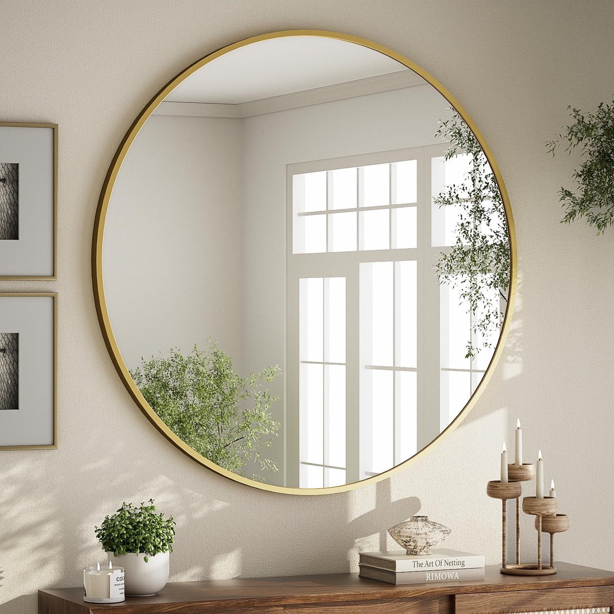 SnelShoppen - Ronde Spiegel 60 cm in Goud - Decoratieve Wandspiegel Rond met Aluminium Frame - Ontspiegelde Badkamerspiegel - Wandspiegel voor Slaapka
