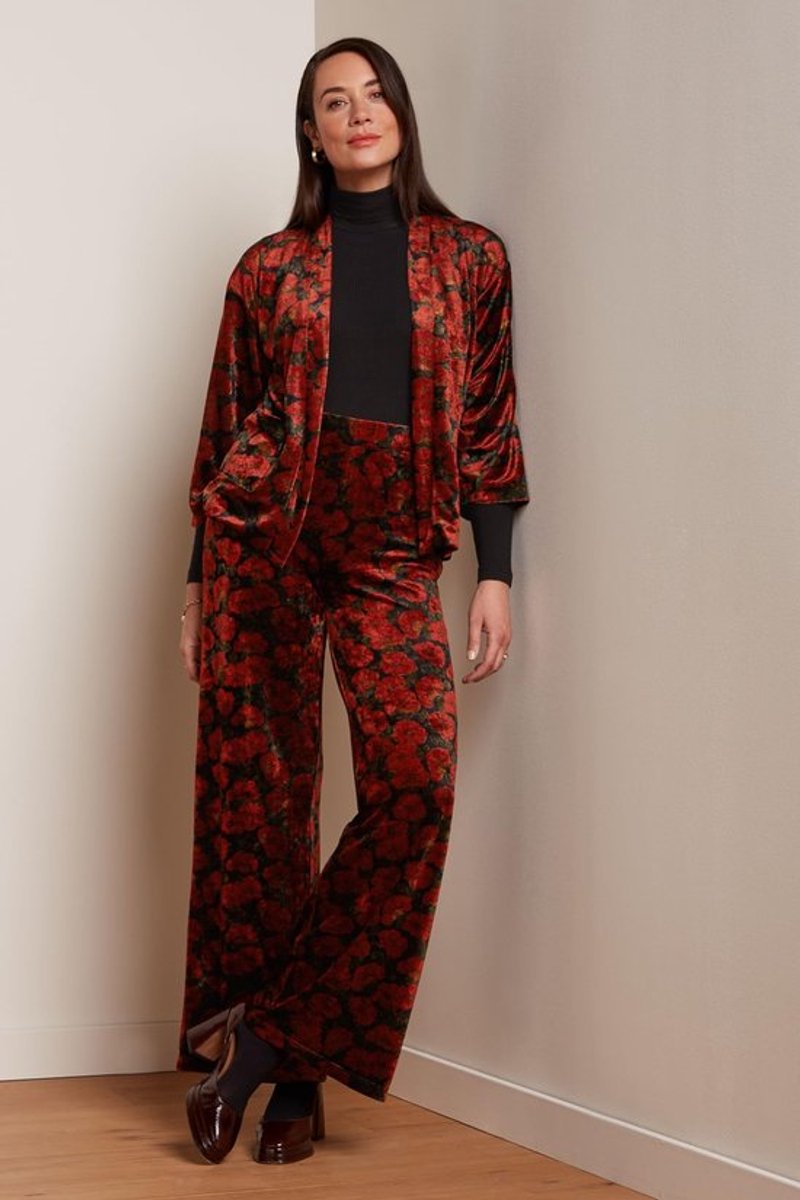 Damesbroek Bloemenpatroon - Nicki-Jersey - Elastische Tailleband - Brede Pijpen - Casual Silhouet - Fluweelzacht Gevoel - Broek