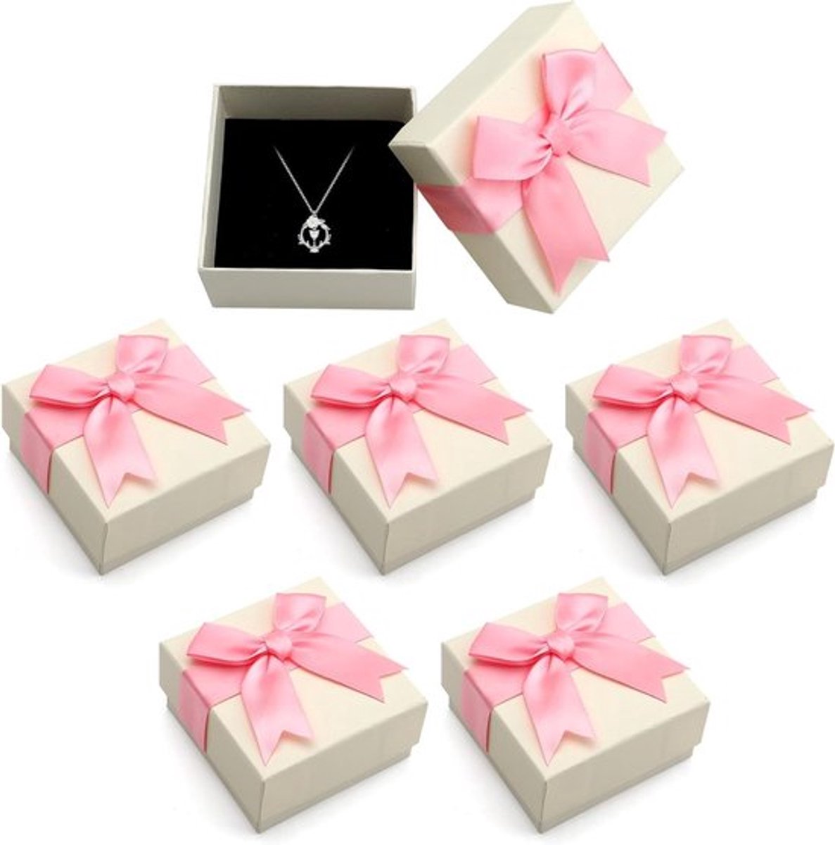 Set van 6 kleine geschenkdozen in roze, 7.3 x 7.3 x 3.8 cm, ideaal voor sieraden, cadeauverpakking en feestelijke gelegenheden