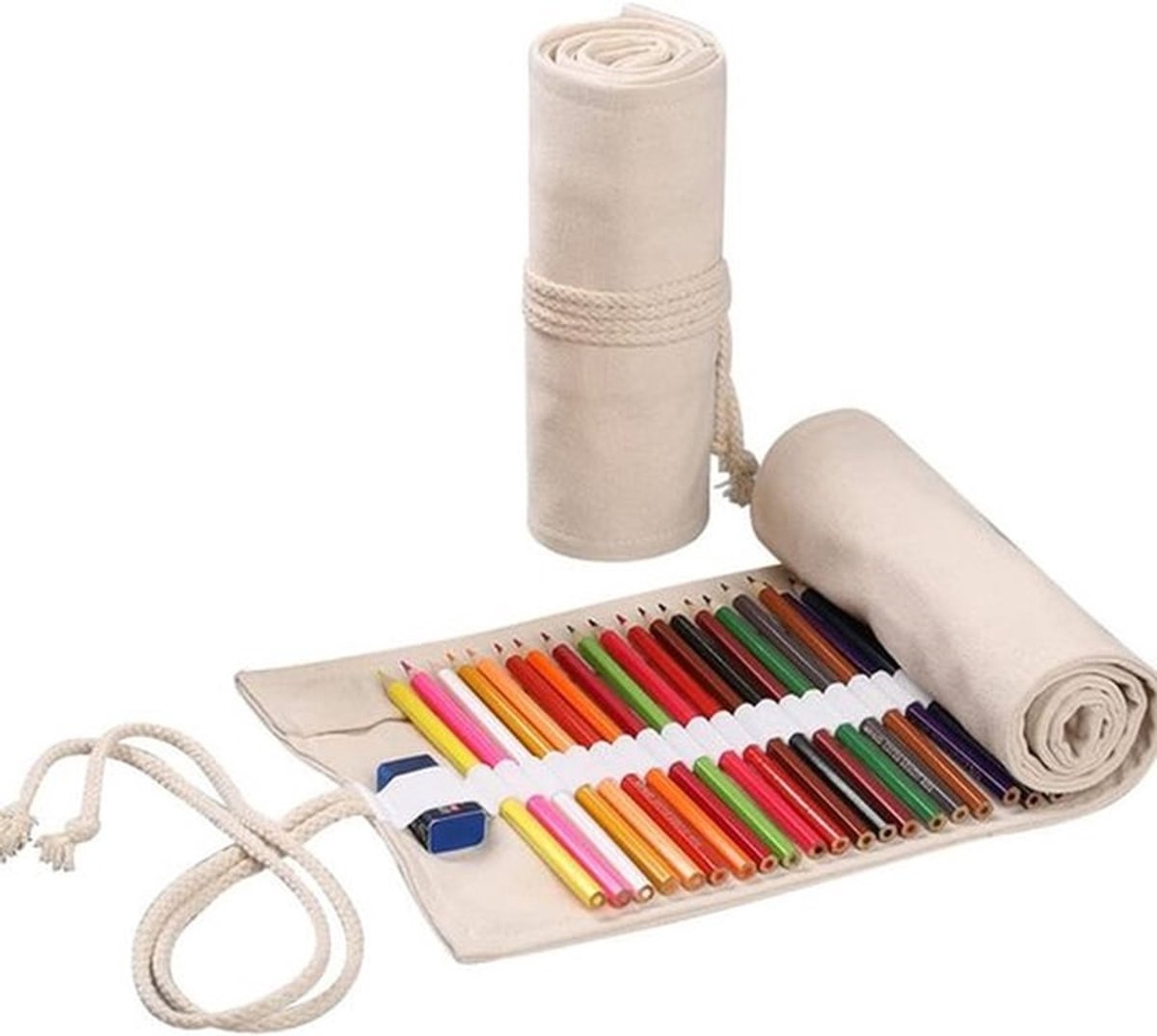 Handgemaakte canvas potloodomslag met 12 gaten, unisex etui voor kunstenaars, school en kantoor, moderne schrijfwaren, beige kleur