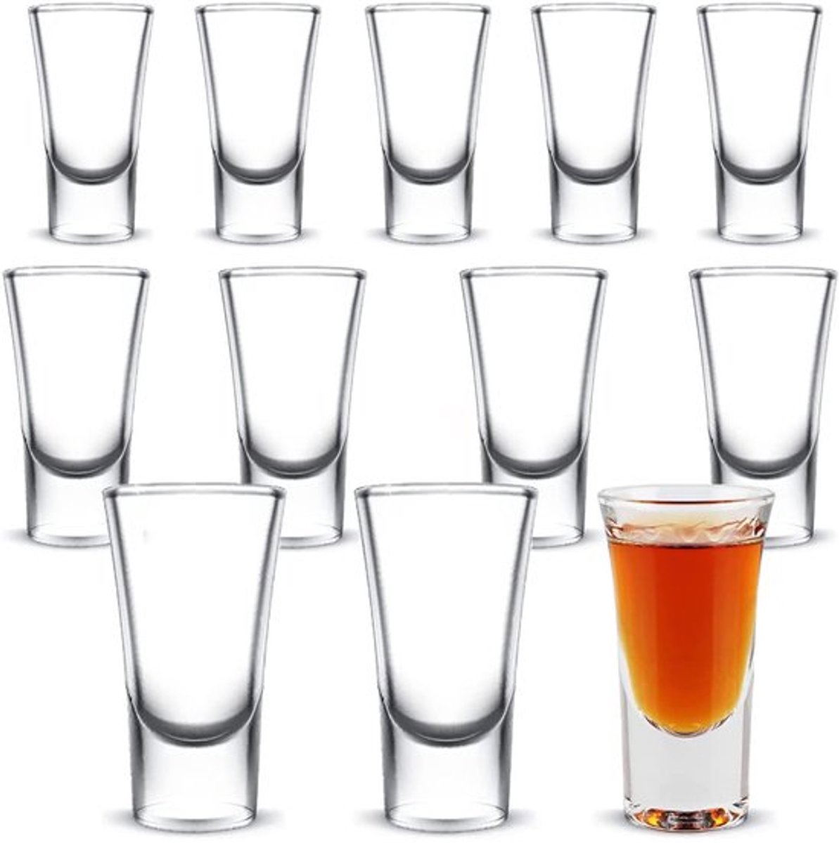 Shotglas Set - 12 Stuks - Robuuste Glasconstructie - 25 ml - Voor Tequila Vodka Whisky Gin - Geschikt voor Feestjes - Duidelijk Glas
