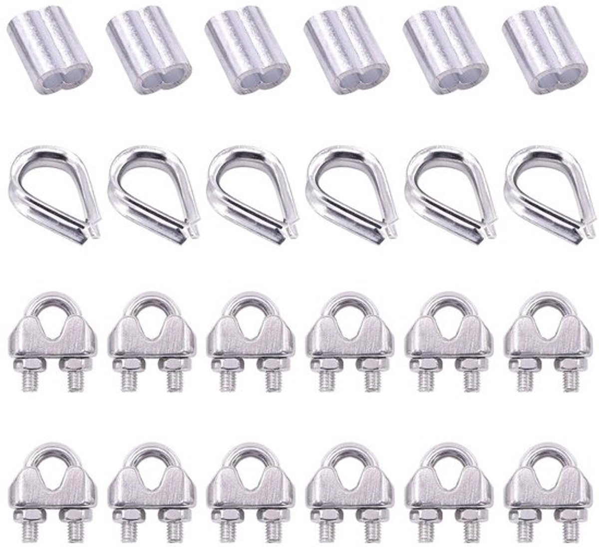 24 Stuks M4 Draadklemmen Set met Kabelringen en Aluminium Krimpkous voor Kabelbevestiging en Rigging