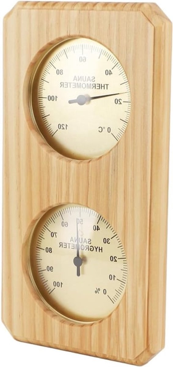 Nauwkeurige houten sauna thermometer voor wandmontage met realtime vocht- en temperatuurmeting tot 120°C