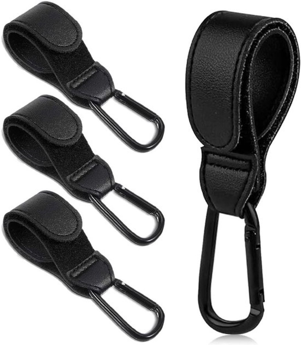 Pram Haakjes 4 Stuks Zwart - Standaard Leren Tas Houder voor Luiertassen en Accessoires