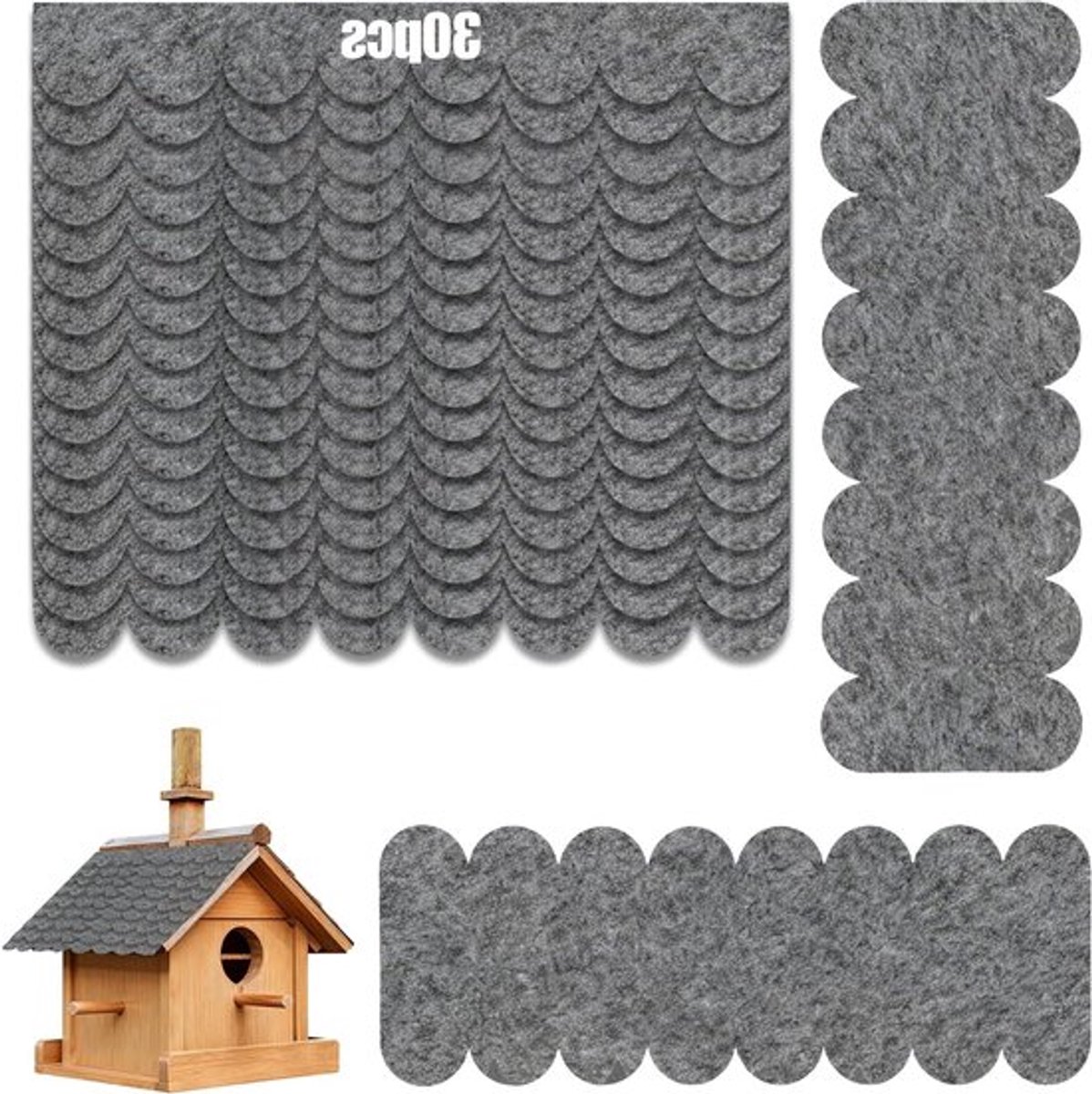 Zelfklevende dakbedekking voor vogelhuisjes, waterdichte shingles, ideaal voor nestkasten en konijnenhokken, grijs en duurzaam