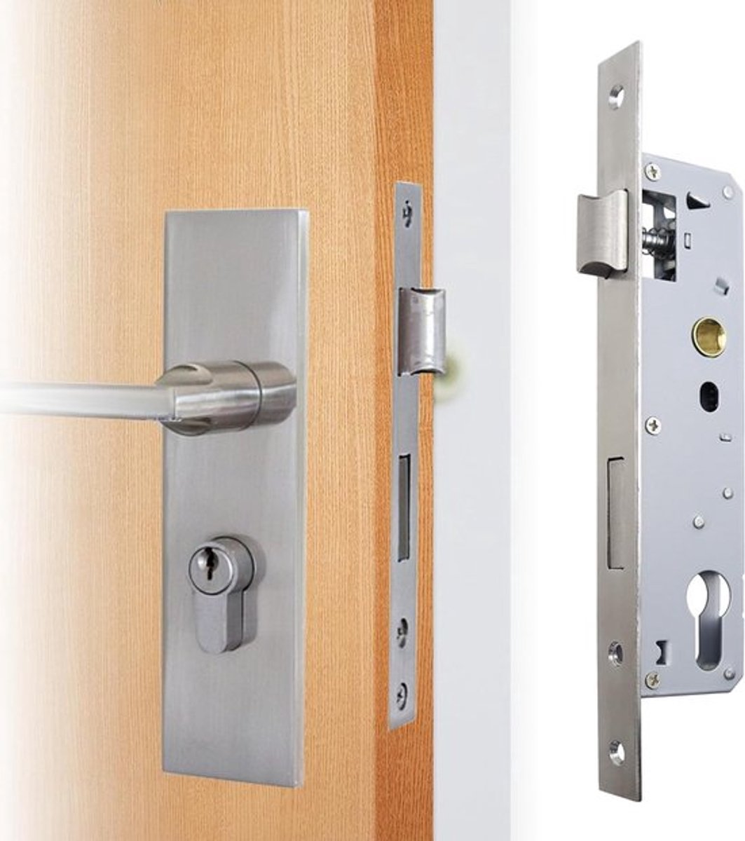 Robuuste insteekslot voor tuinpoort met buisframe, 85 mm, 30 mm, RVS, geschikt voor metalen deuren, links/rechts te monteren