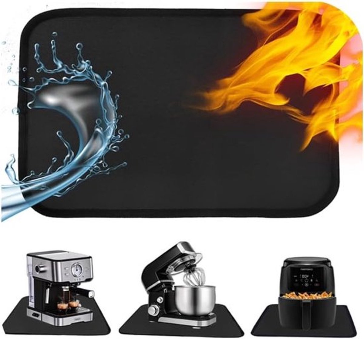 Hittebestendige mat voor airfryer, werkblad en koffiemachine - 0 x 30 x 45 cm (Zwart) - ideaal voor bescherming, keukenaccessoires en kookgemak