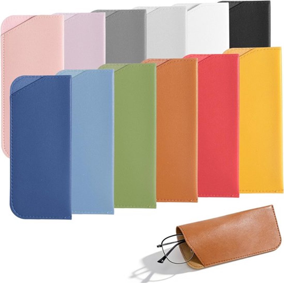 12 Stuks Zachte Brilhoes, 7 x 7 Inch PU Leren Zonnebril Pouch, Draagbare Reisbril Etui voor Volwassenen en Kinderen, Ideaal voor Bescherming en Opslag van Brillen