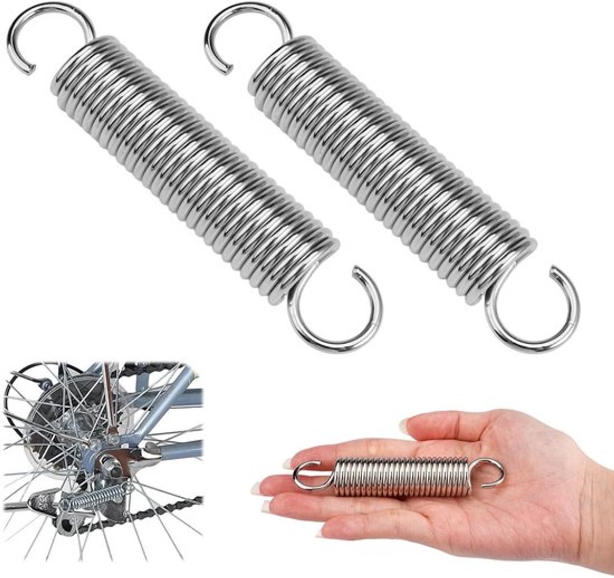Set van 2 Kleine Spiraalveren met Dubbele Haak, Maximale Trekcapaciteit 12.8kg, Ideaal voor Tenten, Zonneschermen en Trampolines, RVS 2.5x18x100mm