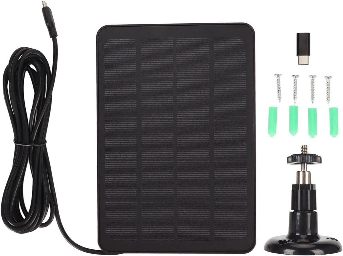 SnelShoppen - Zonnepaneel Oplader voor Draadloze Beveiligingscamera Buiten met 360° Verstelbare Houder, Vervangend Zonnepaneel met Micro USB Aansluiti