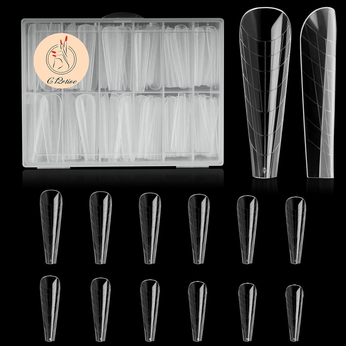 SnelShoppen - 120 Stuks Dubbele Nagelvormen Top Gebogen Verlenging Poly Nagel Gel Volledige Dekking Nagelvormen 12 Maten Voor Nagelkunst Ontwerpen Sal