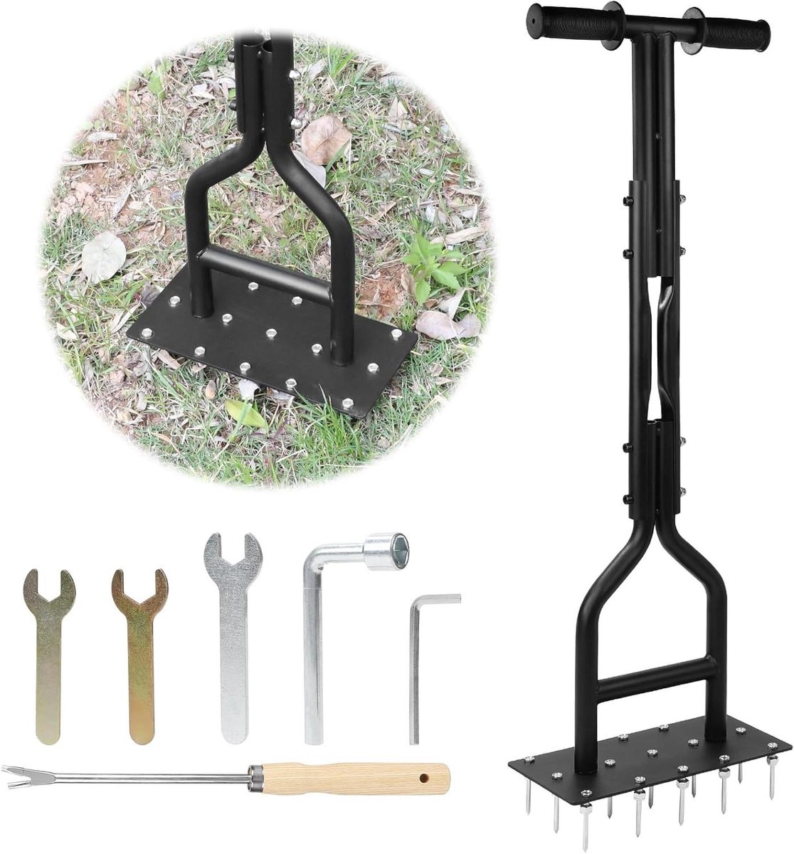 Gazonbeluchter - Tuin aerator - Bodem verbeteren - 15 massieve tanden - 93 cm - Zwart