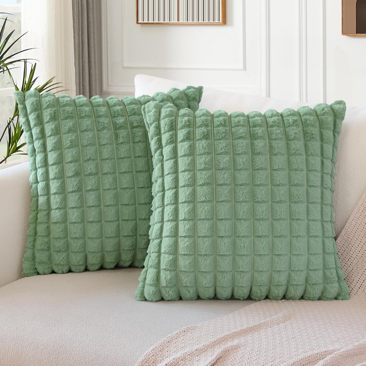 SnelShoppen - Set van 2 Pluche Velours Kussenhoezen 45x45 cm, Zachte Nep Bont Textuur Kussenhoezen voor Sofa en Slaapkamer, Decoratieve Sierkussens vo