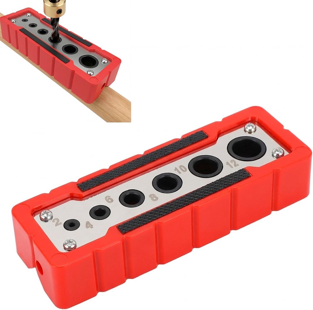 SnelShoppen - Handboor Gids 6 Gaten 2mm tot 12mm Hoogwaardige Staal Houtbewerking Boorgids Hout Dowel Gids voor Houtbewerkingsgereedschap
