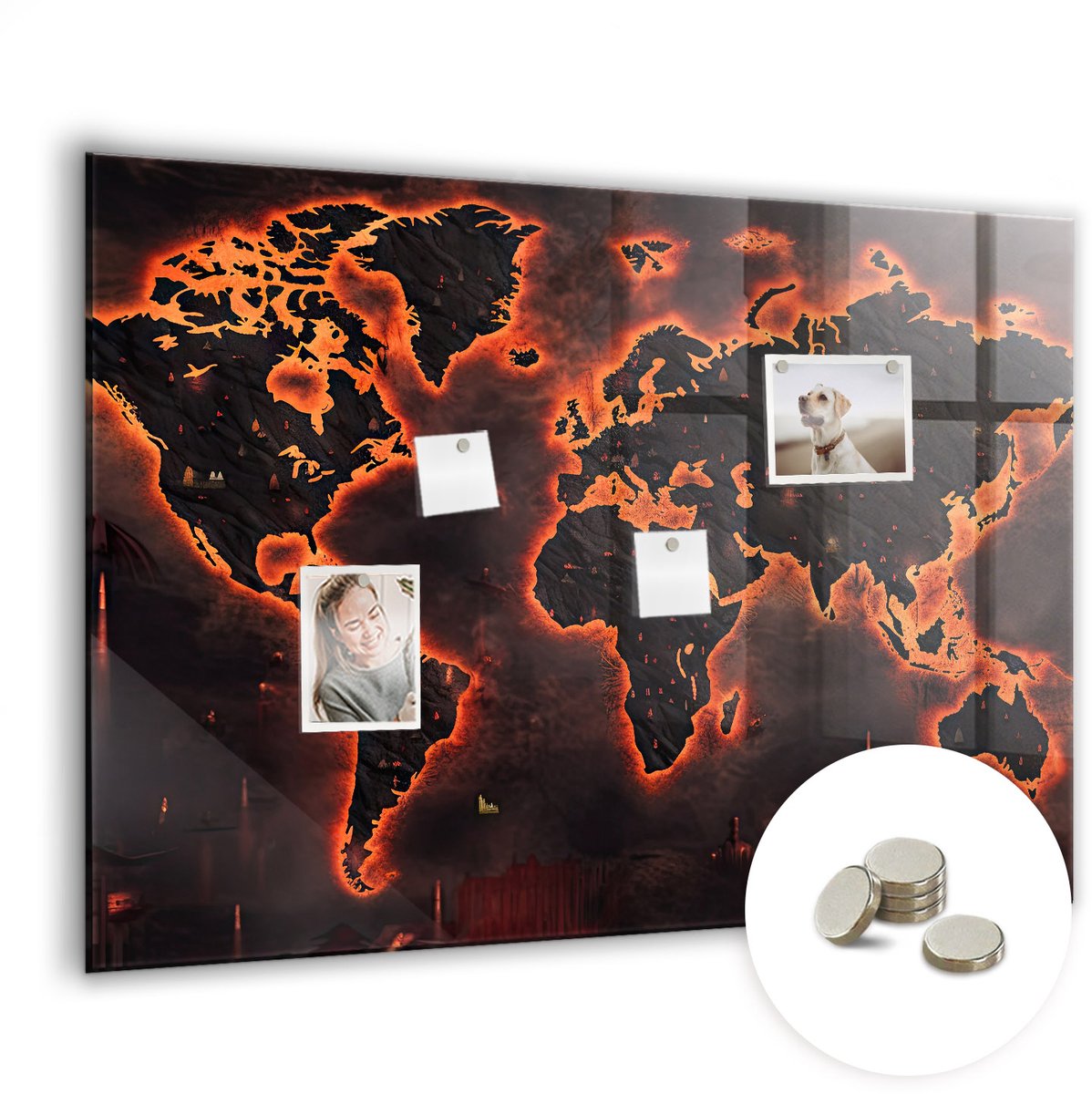 Coloray Glazen Magneetbord - Magnetisch Bord Bergen 's nachts - 100x70 cm - Oranje Magneetbord - Magnetic Board - Woonkamer Decoratie