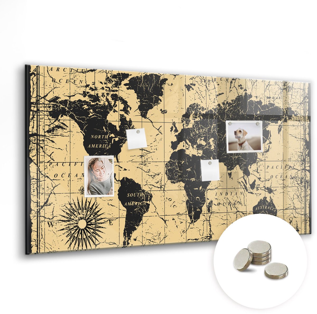 Coloray Glazen Magneetbord - Magnetisch Bord Wereldkaart landen - 120x60 cm - Veelkleurig Magneetbord - Magnetic Board - Magneetbord Design