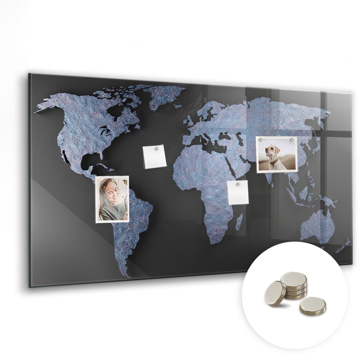 Coloray Glazen Magneetbord - Magnetisch Bord Overzicht van de wereldkaart - 120x60 cm - Blauw Magneetbord - Magnetic Board - Magneetbord Design