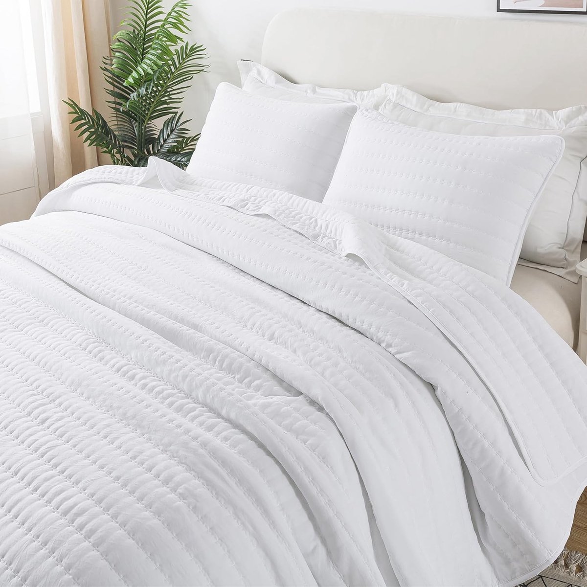 SnelShoppen - Luxe Bedsprei voor Tweepersoonsbed, Zomer 270 x 300 cm, Wit, Lente Deken 100% Microvezel, Gequilte Ultra Zachte Bedsprei, Oeko-Tex (zond
