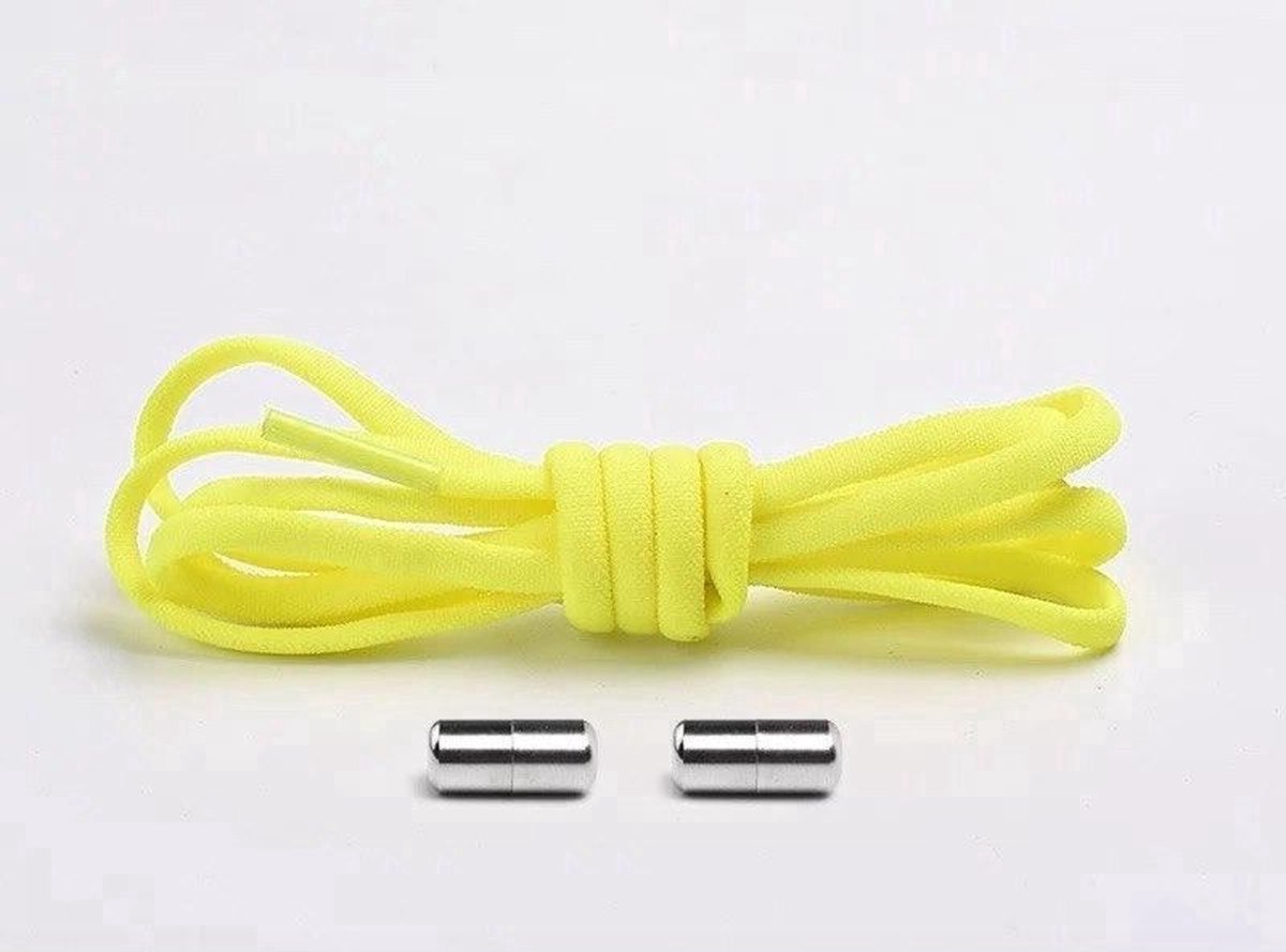 *** Fluorescerend geel - Veters plat 100 cm lengte cm - Veters elastisch en duurzaam - Accessoire voor sneakers en schoenen - Wandelen - Sporten van Heble® ***