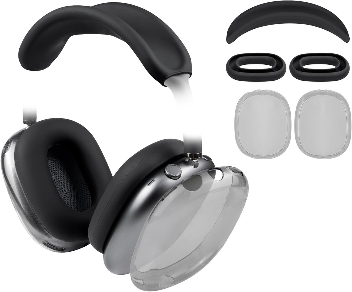 SnelShoppen - AirPods Max 2/1 Hoofdtelefoon Case Set - Zwart | Zweetbestendige set (hoofdbandhoes + TPU beschermhoes + siliconen oordopjes) voor fitne