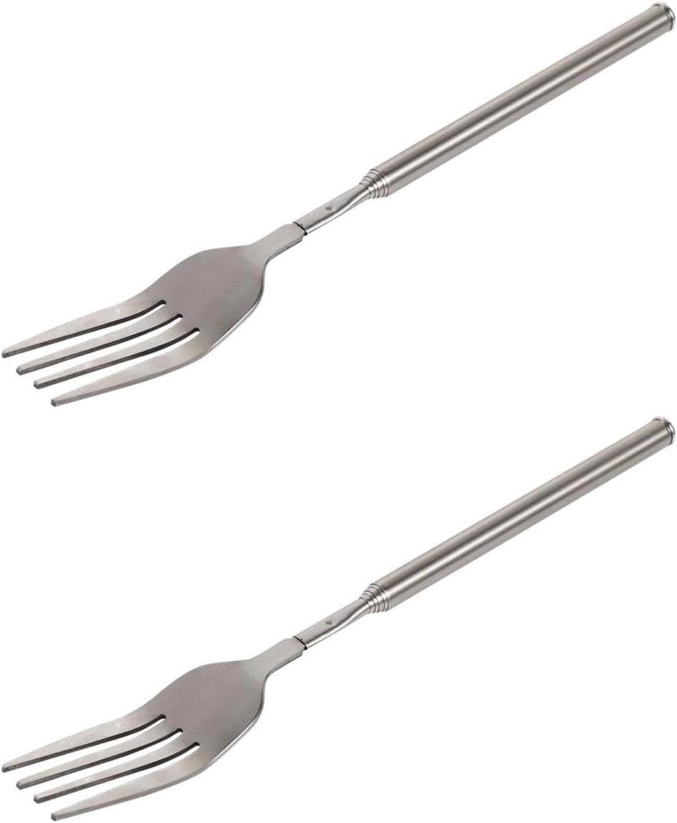 SnelShoppen - Telescopische Vork, Uittrekbare Vork 22.1~64.5cm, Lange Handgreep, BBQ Vork, Dessert Vork, RVS, 2 Stuks, Perfect voor Kamperen, Tuin, Ke