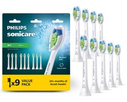 Philips Sonicare Optimal White W2 – Opzetborstels voor Elektrische Tandenborstel – Wit – Verpakking van 9 - Wittere tanden - HX6069/87