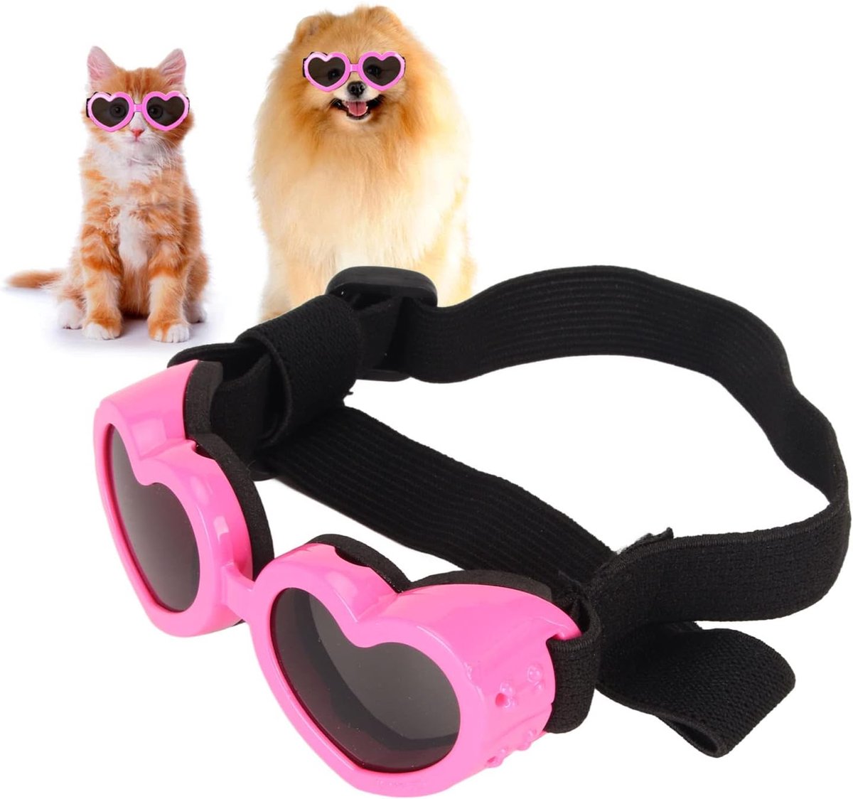 SnelShoppen - Dog Sunglasses met UV Bescherming - Hartvormige Hondenzonnebril met Verstelbare Strap - Waterdicht en Winddicht - HD Lens voor Puppy en