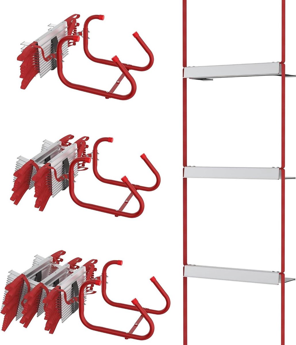 Brandladder - Reddingsladder Vluchtladder - Noodsituaties Ontsnappen - Antislip Treden - 15 Meter - Rood