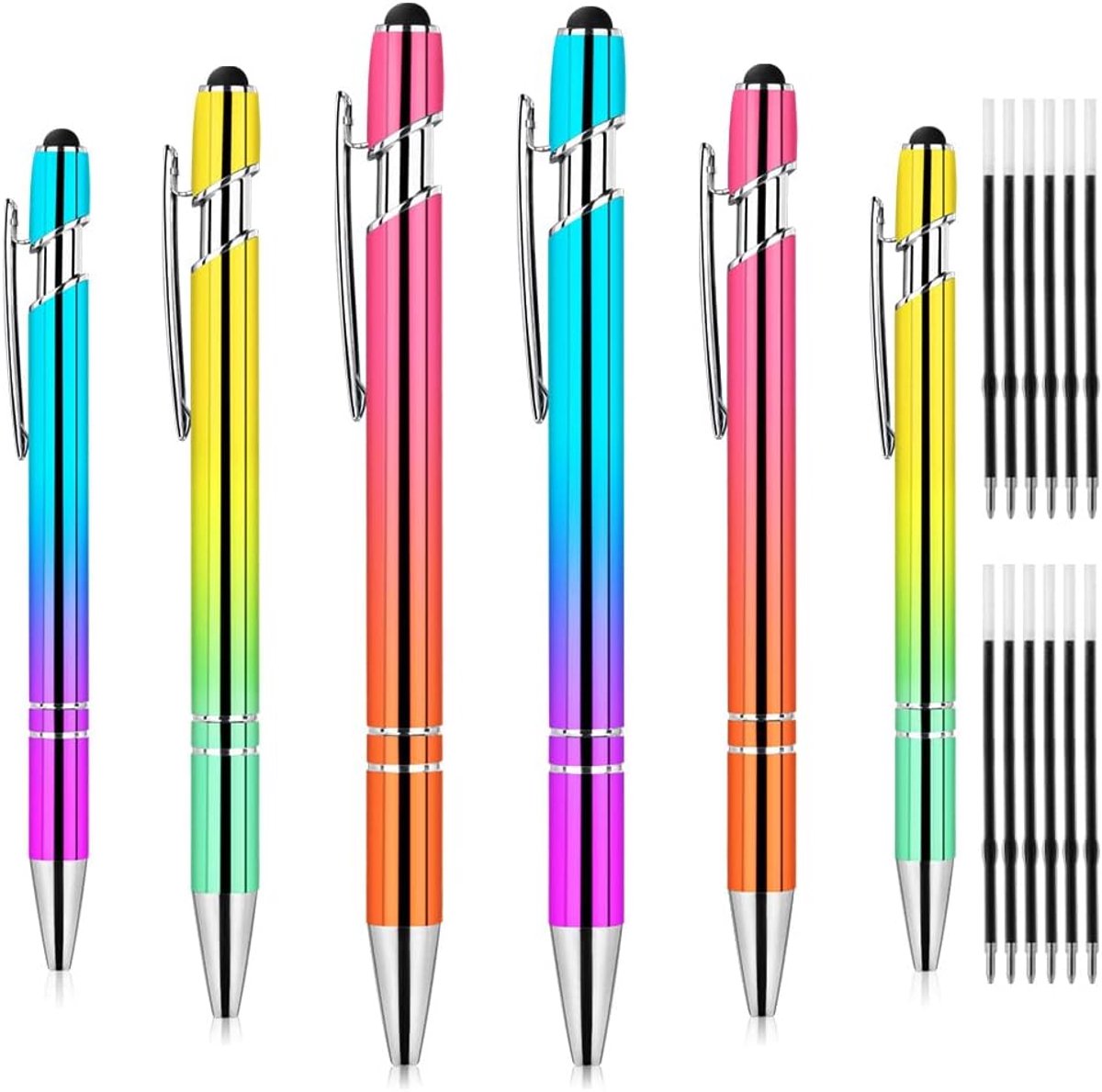 Balpen 6 stuks - 2-in-1 styluspennen - stijlvolle metalen pen - perfect voor kantoor en studie - ShopVlot