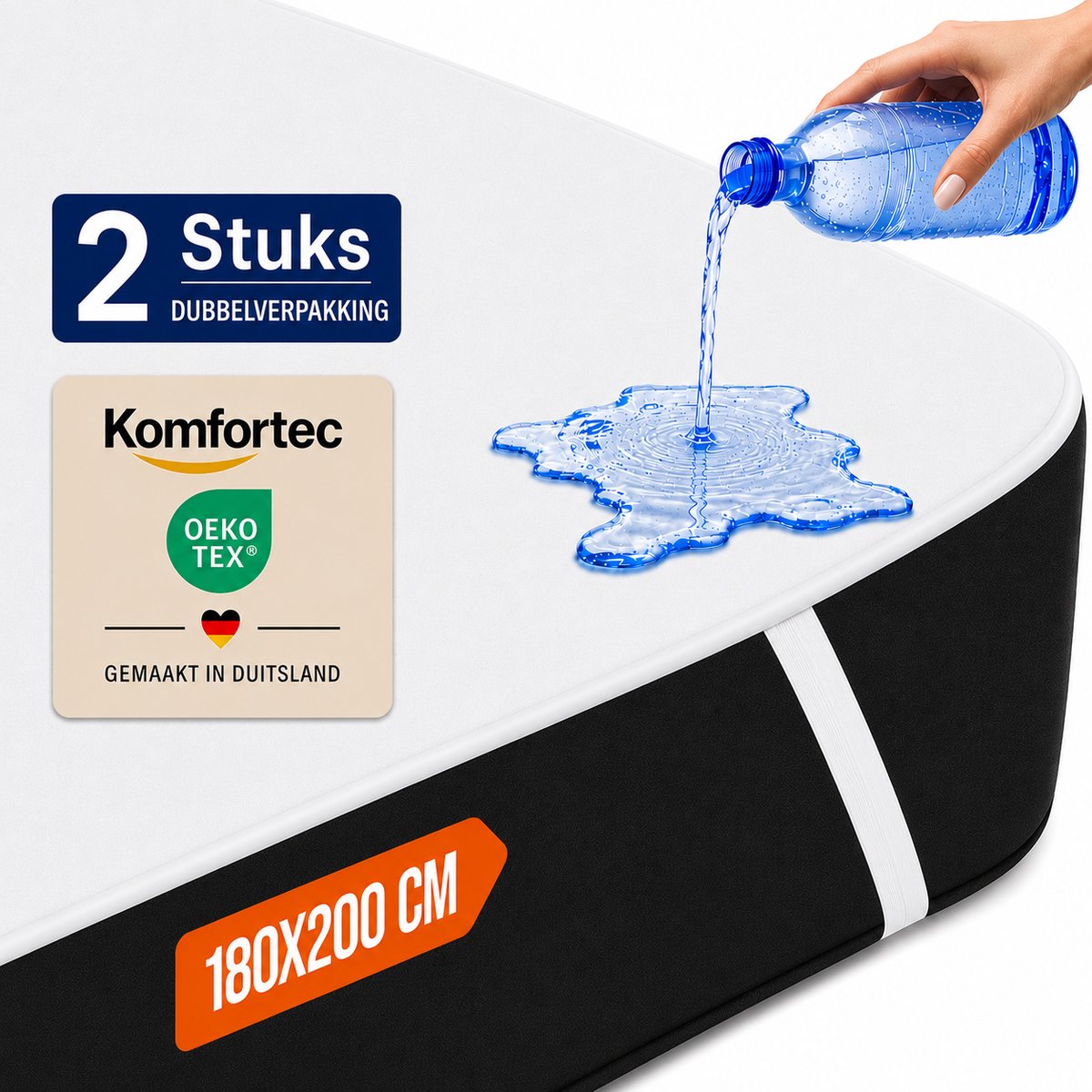 Komfortec Set van 2 Waterdichte Matrasbeschermers 180x200 cm Dubbelpak - Matrasbeschermhoes - Ademende Matrashoes - Niet Krakende Matrasbeschermer - Incontinentiemateriaal - Wit