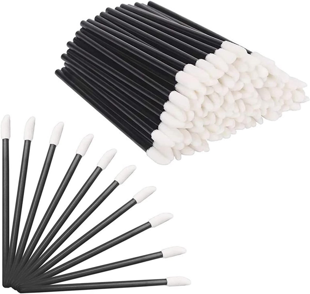SnelShoppen - Wegwerp Borstels Set van 200 Enkele Lippenborstels Peeling Wenkbrauwborstel Wimpers Borstel Verzorgingsset voor Halloween Kerst Zwart