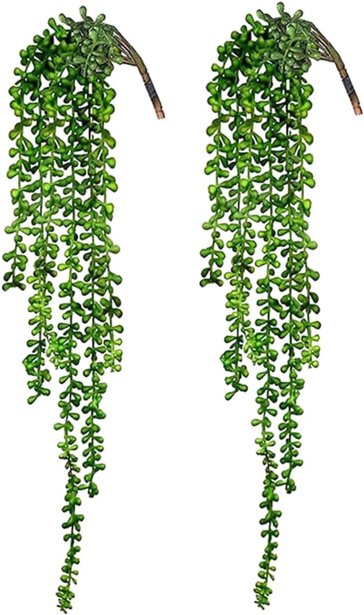 SnelShoppen - 2 Stuks Kunstplant Hangende String Of Pearl Planten Kunstvetplanten Voor Binnen Buiten Bruiloft Thuis Tuin Wanddecoratie