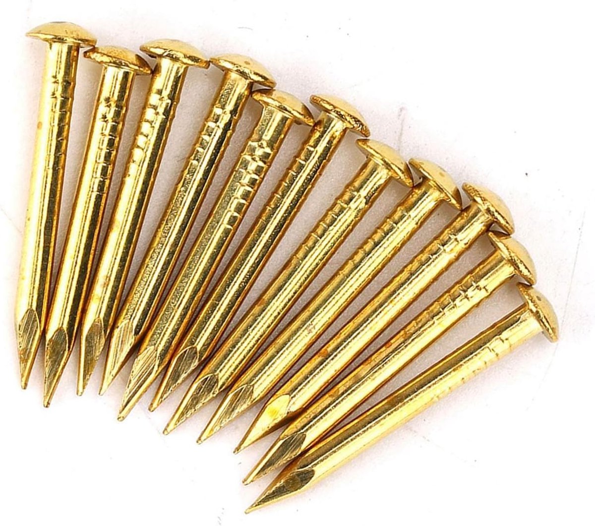 SnelShoppen - 100 Stuks Messing Spijkers Rond Hoofd Gouden Wandspijkers 10mm/15mm/18mm/22mm voor Hangen van Foto's en Spiegels (22mm lang en sterk)